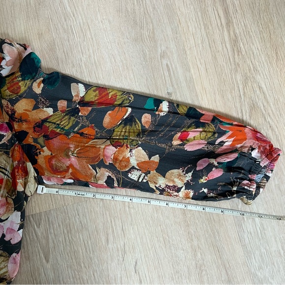 Anthropologie Meadow Rue 🌾 Colorful Flower Print Pleated Keyhole Back Tunic Top - Picture 15 of 16